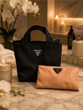 Prada Tote & Nylon Pouch Set New GWP Travel Cosmetic Bag